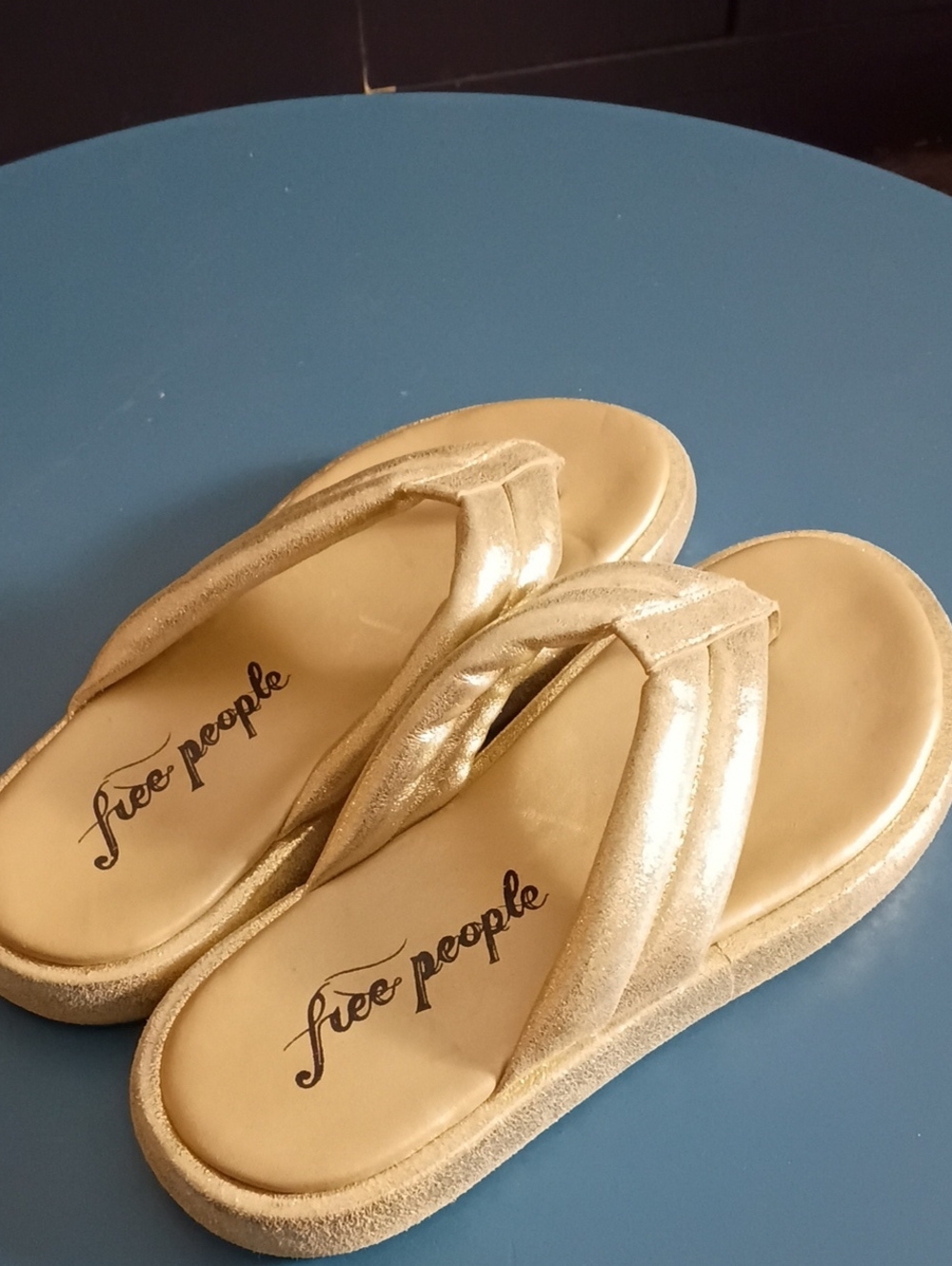 Free People Gold Metallic Platform Flip Flop Sandals